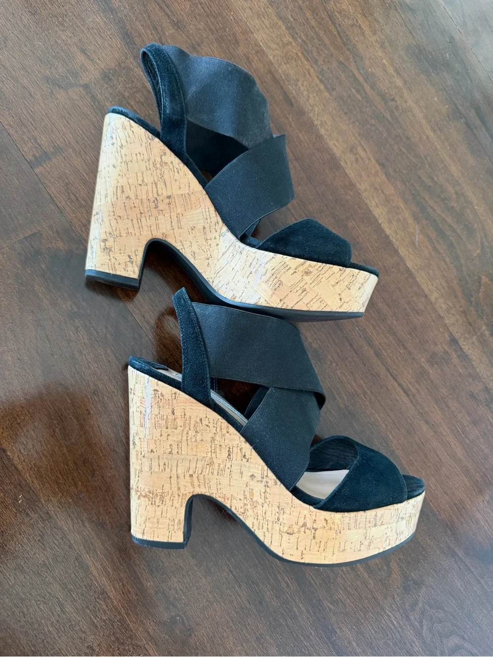 Diane von Furstenberg Black Cork Platform Sandals in Black, Size 38.5 (8.5)